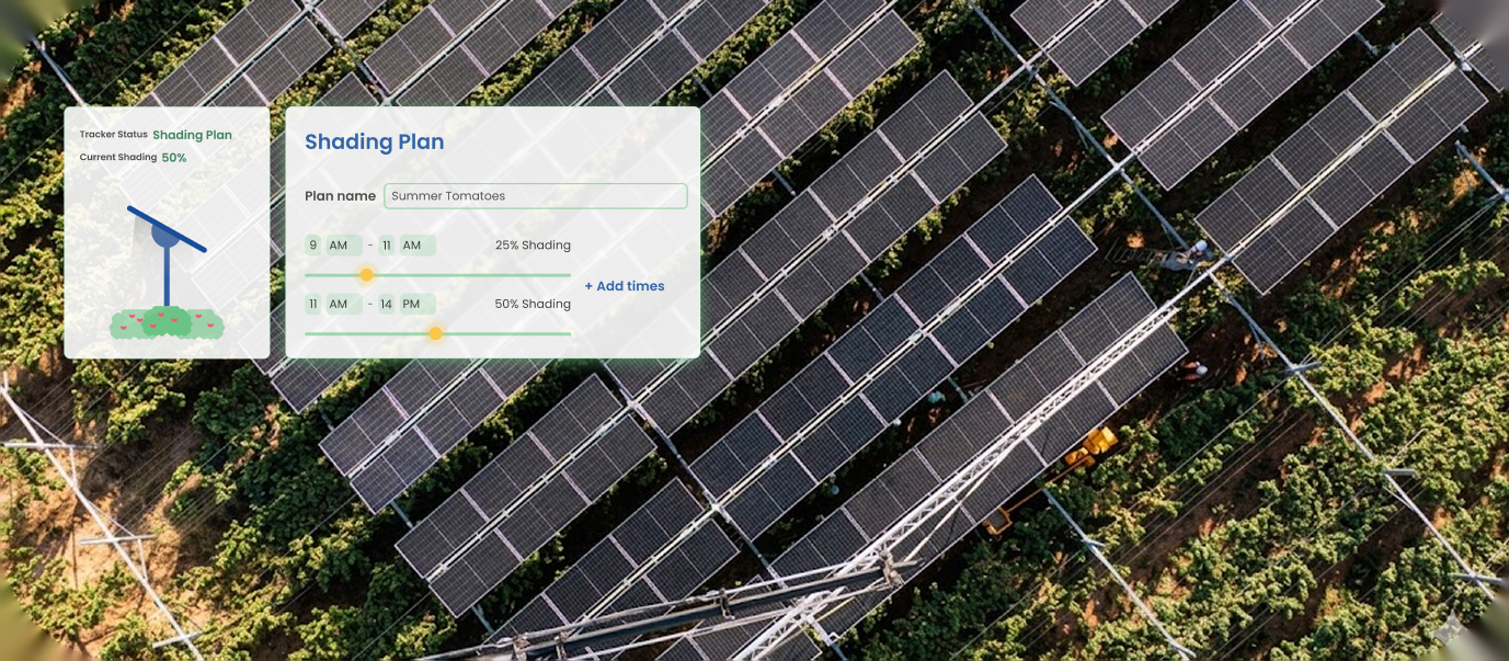 AgriSolar shading plan interface over an aerial view of solar panels
